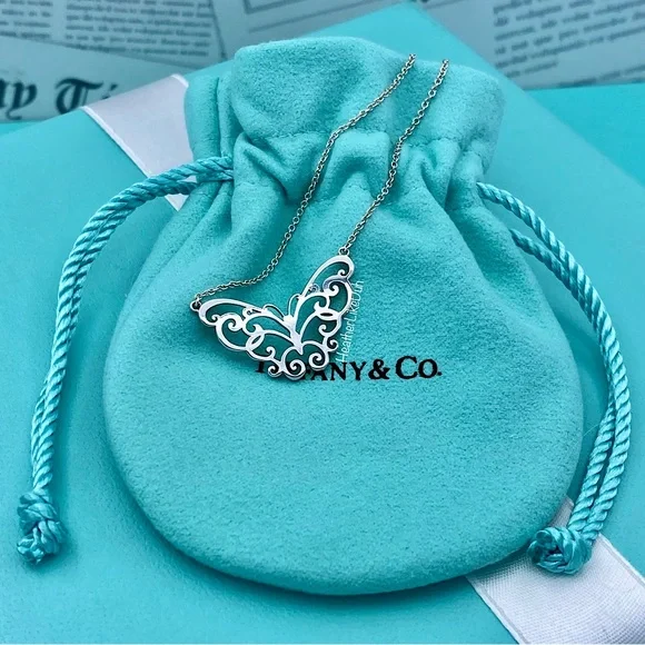 SOLD New RARE & RETIRED! Tiffany & Co. Enchant Butterfly Scroll Pendant Necklace - Picture 5 of 9